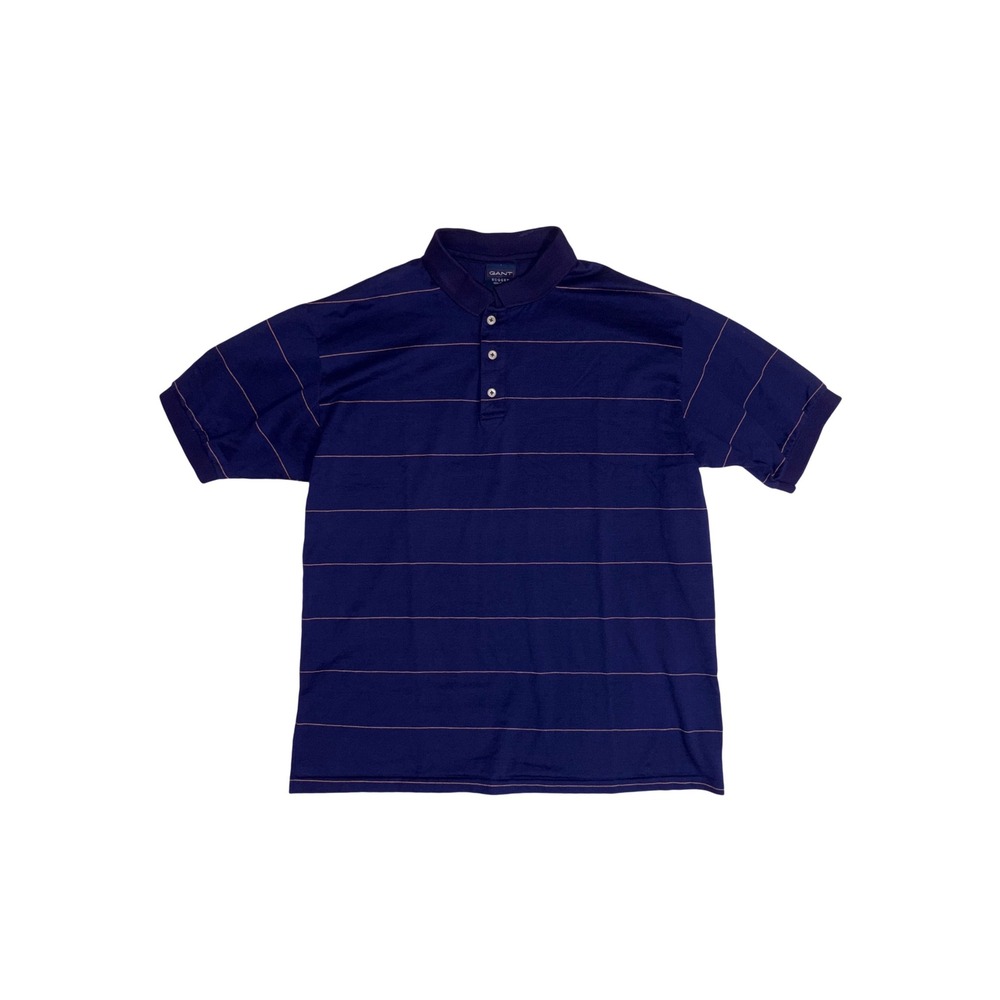 GANT Rugger Polo Shirt Mens L Blue Striped Short Sleeve Cotton USA Made